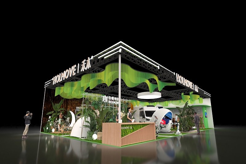 展臺設(shè)計案例-上海禾木房車展會布置效果圖欣賞-美湖展覽